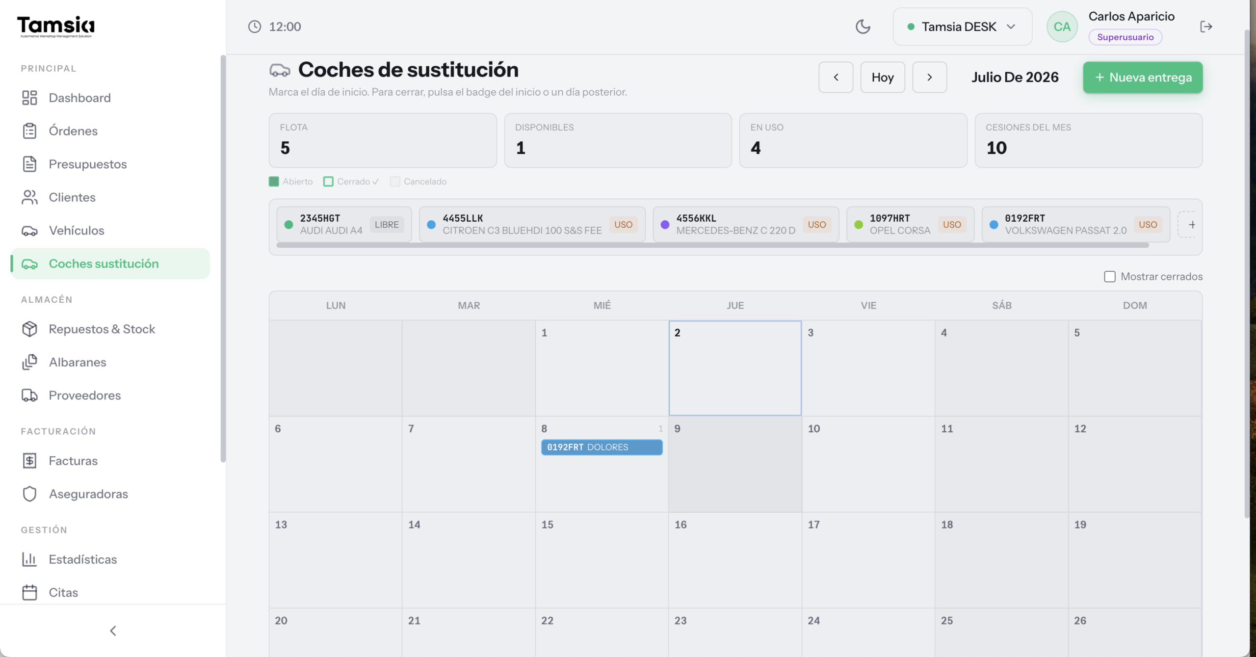 Calendario de cesiones